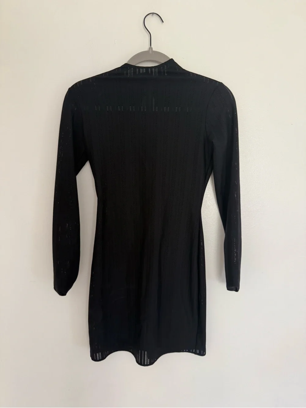 ALO Yoga Dress Euphoria Sheer Ribbed Long Sleeve Mini in Black